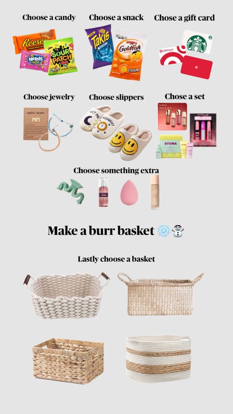 #beauty #burrbasketideas #burrbasket #youchoose #christmas #winter #bestfriends Making A Gift Basket, Easy Birthday Gifts, Birthday Presents For Friends, Preppy Gifts, Birthday Basket, Diy Birthday Gifts For Friends, Cute Birthday Ideas, Cute Gifts For Friends, Care Less