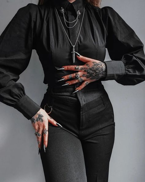 It's called Corporate Goth. For when you want to summon demons but be serious and professional about it 🕸️ @disturbia Shirt coming soon… | Instagram Gothic Professional Outfits, Diva Style Outfits, Corporate Goth Women, Goth Business Professional, Dark Academia Goth Fashion, Alternative Outfits For Work, Alternative Corporate Outfits, Cool Goth Outfits, Edgy Corporate Outfits