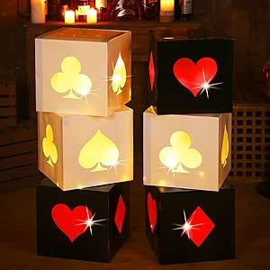 Motipuns 6 Set Casino Favor Boxes with String Light 11.8 x 11.8 x 11.8 Inch Casino Theme Party Decorations Large Casino Birthday Party Balloon Boxes for Game Night Las Vegas Party Decor Las Vegas, Casino Themed Engagement Party, Christmas In Vegas Theme Party, Game Night Themed Birthday Party, Poker Night Birthday Party, Casino Night Birthday Party, Classy Casino Theme Party, Casino Night Decorations, Diy Casino Decorations