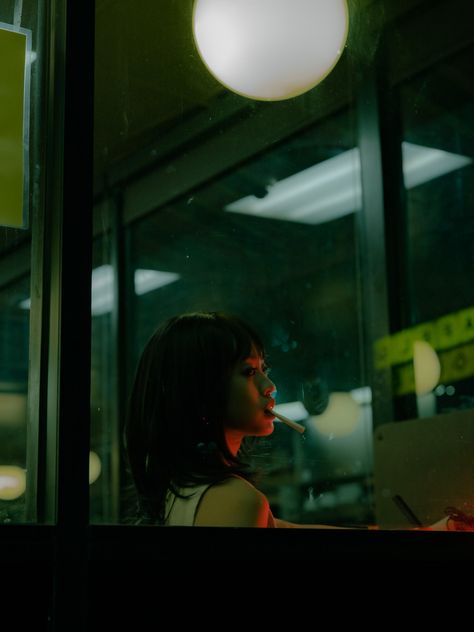 Korean Cinematic Photography, Green Cinematic Photography, Red Green Photography, Wong Kar Wai Stills, Movie Vibes Aesthetic, Cinematic Model Photography, Movie Scene Photography, 80s Cinema Aesthetic, Vintage Color Grading