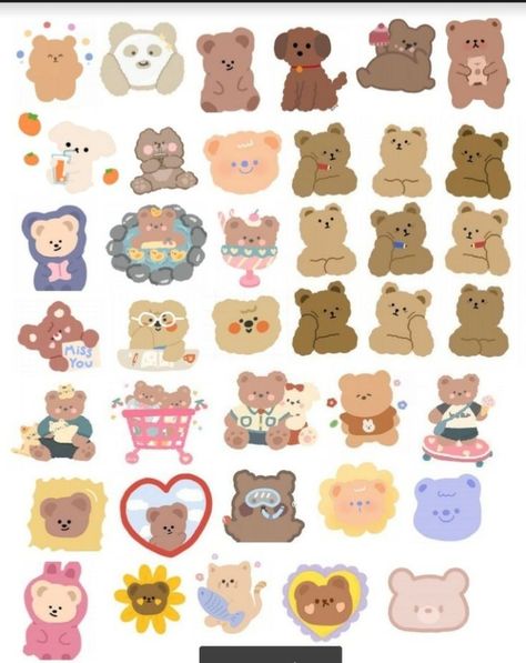 🎀THESE ARE KAWAII BEARS🎀 Croquis, Sticker ตกแต่ง Goodnote Cute, Cute Korean Stickers Printable, Sticker Pack Template, Sticker ตกแต่ง Goodnote, Korean Printable, Stiker Aesthetic, Korean Stickers, Aesthetic Sticker