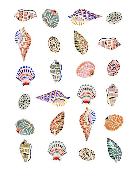 "Beach House Shells" Contemporary Giclee Print by Sarah Gordon - 16 X 20 on Chairish.com Kenya Art, Sarah Gordon, Coastal Blues, Poster Grafico, Hand Paintings, Harbour Island, Arte Inspo, Arte Sketchbook, Collage Design