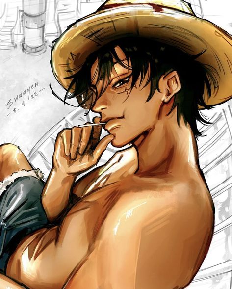 Luffy With Tattoo Fanart, Hot Luffy Fanart, Zoro With Bandana, Zolu One Piece Fanart, Unimpressed Reaction Pic, One Piece Fanart Luffy, All One Piece Characters, Luffy Doodle, Koza One Piece