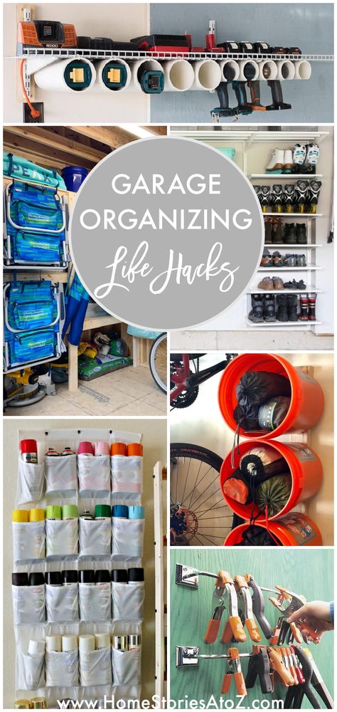 Garage Organization Hacks: Life Changing Ideas for Organizing Your Garage or Shed Garage Storage Cabinets Organizing Ideas, Organisation, Garage Storage Hacks Organizing Ideas, How To Organize A Shed Storage Solutions, Affordable Garage Organization, Garage Hacks Neat Ideas, Organizing A Shed Ideas, Tool Closet Organization Small Spaces, Organized Shed Ideas