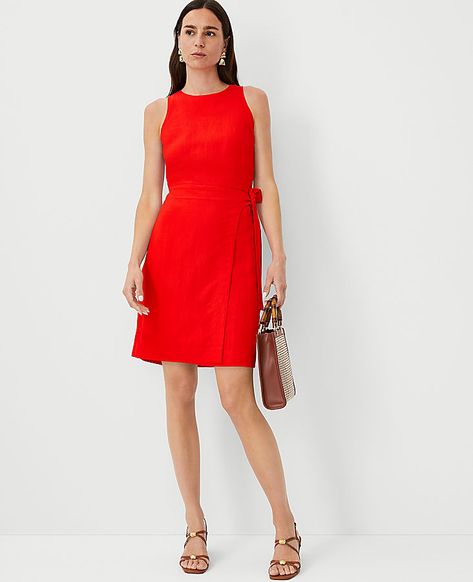 In a flattering wrap-style silhouette, our tie waist sheath is versatility versatile and easy to wear. Crew neck. Sleeveless. Self tie waist. Hidden back zipper with hook-and-eye closure. Lined bodice and back skirt.,Imported:Imported,Length:19" from natural waist,Fabrication:Shell: 52% Linen, 48% Rayon; Lining: 100% Cotton,Garment Care:Dry Clean Only Linen Blend Wrap Sheath Dress by Ann Taylor Size regular - 00 Fiery Red Women's Sheath, Linen, Blend, Regular, Crew, Neck, Sleeveless, Dresses, Shell 52%, Linen, 48%, Rayon Lining 100%, Cotton, Dry, Clean, Only Petite Fashion, Extra Dresses, True Spring, Back Skirt, Sleeveless Dresses, Fiery Red, Size 16 Dresses, Linen Dresses, Cotton Style