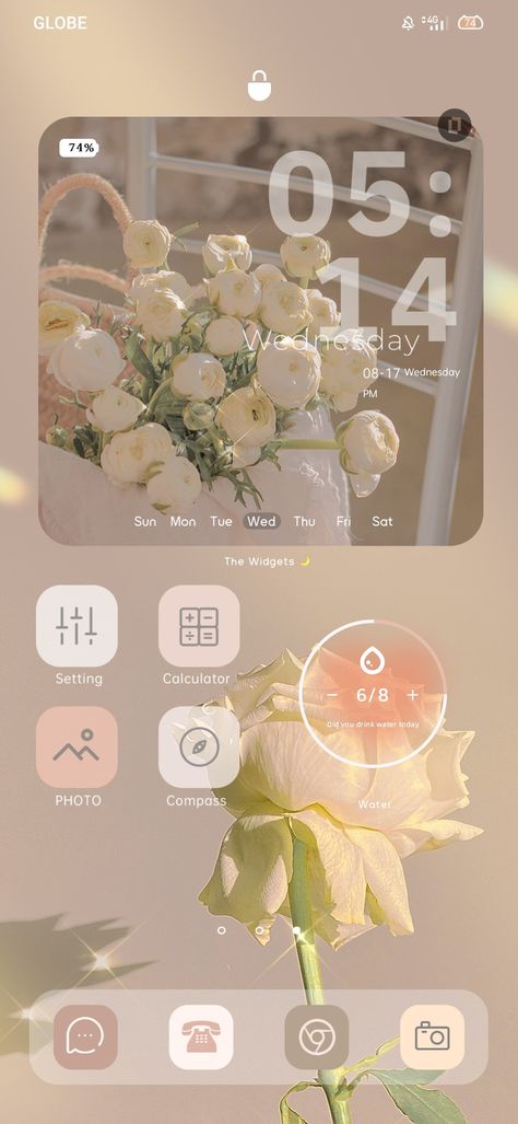 Beige Theme Lockscreen / Homescreen Idea for Android Theme Ideas For Phone Android, Phone Themes Beige, Phone Theme Ideas Simple, Lockscreen Ideas Android, Aesthetic Themes For Android, Aesthetic Homescreen Layout Android, Widget Theme Ideas, Homescreen Ideas Android, Aesthetic Android Homescreen