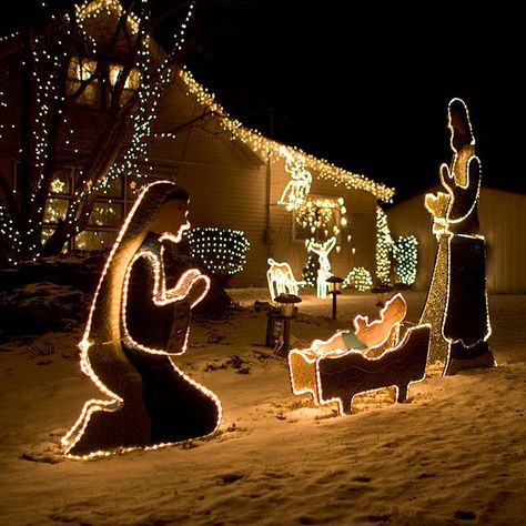 Nativity Scene Display, Outdoor Nativity Scene, Trip To Egypt, Outdoor Nativity, St Francis Of Assisi, Christmas Light Displays, Nativity Scenes, The Nativity, Christmas Nativity Scene