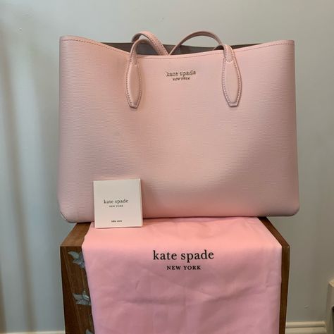 Authentic Kate Spade New York Tote Pink Leather Gold-Tone Hardware Dual Shoulder Straps Logo Jacquard Lining & Three Interior Pockets Zip Closure At Top Protective Feet At Base Includes Dust Bag Measurements: Height: 12.25" Width: 20" Depth: 6" Color: Pink Shoulder Strap Length: 9.75" Comes With Dust Bag And Tag New York Tote, Bags Kate Spade, Bag Measurements, Kate Spade Totes, Nylon Tote Bags, Kate Spade Tote Bag, Nylon Tote, Kate Spade Pink, Shopper Tote