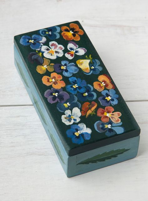 Jewelry BOX. Small wooden box for Jewelry, small gifts, treasures & trinkets. Hand painted. Author's work. Acrylic. Svitlana Mukhina. mukhina.s@gmail.com Painted Trinket Boxes, Painted Wood Jewelry Box, How To Decorate Wooden Boxes, Painting Boxes Ideas Aesthetic, Painted Keepsake Boxes, Wood Box Painting Ideas Aesthetic, Painting On Boxes Ideas, Cute Painted Boxes Ideas, Wood Box Painting Ideas Easy
