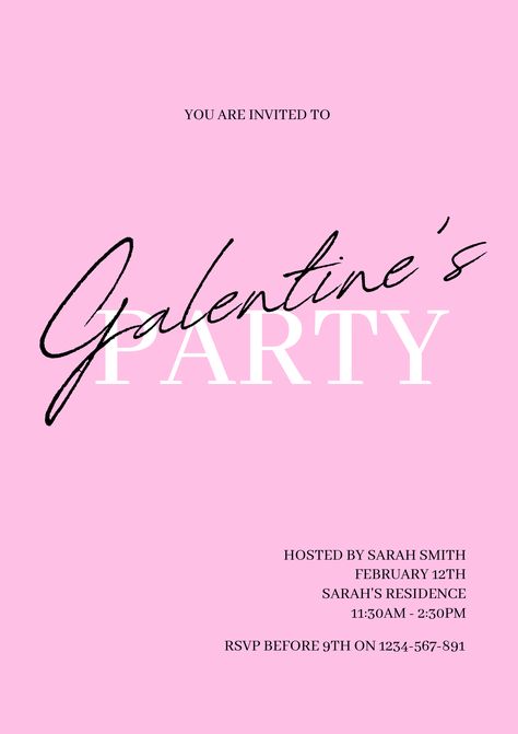 Galentine's Day Party Invitation - Valentine's Day, Galentine's Day, Digital Editable Template, Valentines Brunch Girls, Pink Invitations Valentines Day Invite, Valentine’s Day Invitation, Galentines Invitation Template, Valentines Invitations, Galentines Night, Galentines Invitation, Galentines Valentines, 18th Party, Galentines Day Ideas