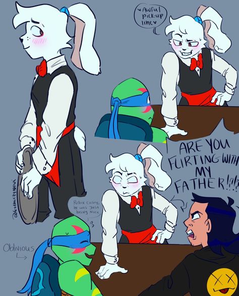 I always see Leo being the one to flirt with Usagi first but I honestly thought it’d be really funny if the roles were reversed... Leo X Usagi, Rottmnt Au, Tmnt Rise, Rise Tmnt, Tmnt Swag, Samurai Rabbit, Tmnt Characters, Tmnt Leo, Usagi Yojimbo