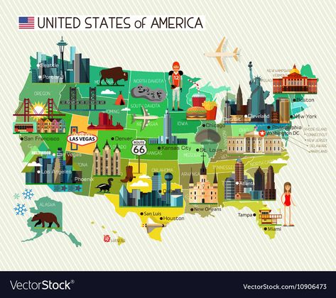 Map Of United States, Usa Travel Map, Map Of The United States, Travel Icons, Travel Infographic, Travel Style Summer, Infographic Map, United States Map, Travel Icon