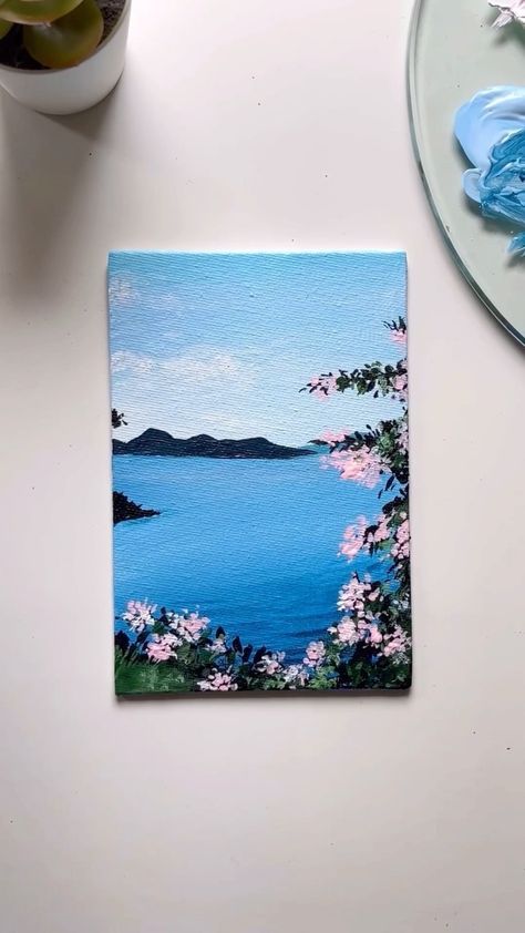 Mini Canvas Acrylic Paintings, Purple Painting, Kids Painting, Small Canvas Paintings, Beautiful Art Paintings, Flower Painting Canvas, Art Tools Drawing, Canvas Painting Landscape, Landscape Paintings Acrylic