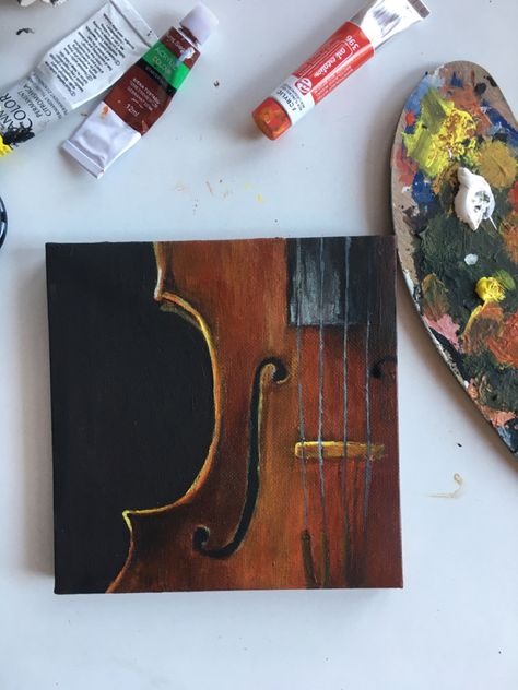 Paintings Of Instruments, Violin Canvas Painting, Violin Acrylic Painting, Books Painting Art Acrylic, Violin Painting Acrylics, Musical Painting Ideas, Violin Painting Easy, Painting Of Books Acrylic, Simple Cute Canvas Paintings