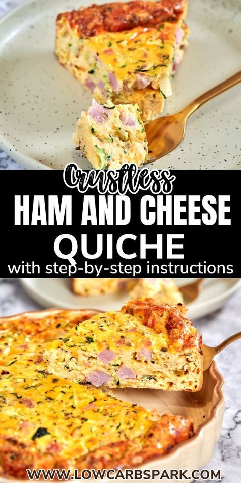 Discover how to make this easy Crustless Quiche loaded with fluffy eggs, zucchini, ham, and gooey cheese—a quick, healthy, and perfect breakfast or brunch option. With just 10 minutes of prep and basic ingredients like ham, eggs, zucchini, cheese, and seasoning, you'll have a mouthwatering quiche ready to impress everyone. Basic Crustless Quiche Recipe, Crustless Ham And Cheese Quiche, Easy Crustless Quiche, Ham Quiche Recipe, Basic Quiche Recipe, Quiche Recipes Crustless, Ham Quiche, Cheese Quiche Recipe, Ham And Cheese Quiche