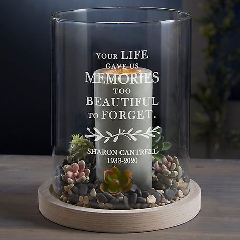 Glass Etching Ideas Homemade Gifts, Funeral Ideas Celebration Of Life, Memorial Home Decor, Personalized Candle Holders, Funeral Reception, Memorial Candle Holder, Memorial Lanterns, Personalization Mall, Personalized Memorial Gifts