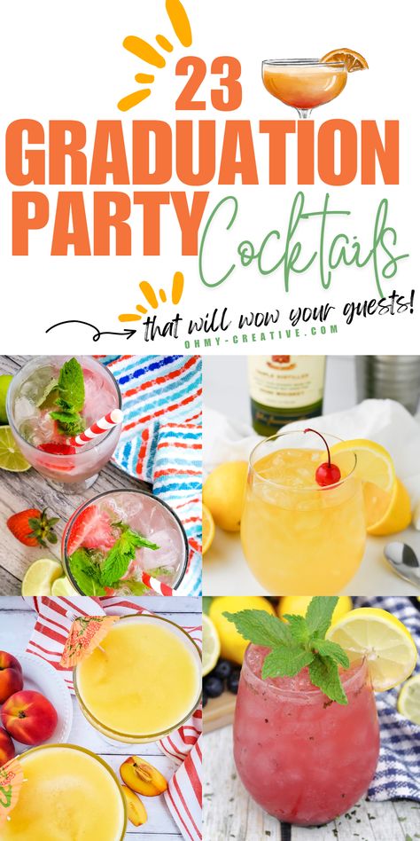 Graduation season is here, and it’s time to celebrate! Whatever size your party is, our list of Graduation Party Cocktails has the perfect drinks to make your party unforgettable. From refreshing summer sips to elegant mixed drinks, these recipes are sure to impress your guests. Explore fun festive cocktails like the Summer Kiwi Mojito, Watermelon Martini, Frozen Peach Margaritas and the Classic Mojito. Each cocktail comes with easy-to-follow instructions and tips for a flawless presentation. Cocktails For Graduation Party, Drinks To Have At A Party, Drink Cocktails Recipes, Signature Graduation Drinks, Bulk Party Drinks, Graduation Drink Names, Graduation Drink Ideas, Graduation Cocktail Drink Names, Self Serve Cocktail Bar Ideas