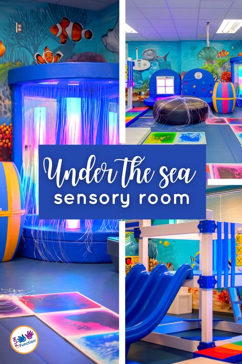 Active Sensory Room, Special Ed Sensory Room, Calming Sensory Room Ideas Schools, Sensory Room Set Up, Underwater Sensory Room, Special Needs Playroom, School Sensory Room Ideas, Sensory Room Classroom, Sensory Room Must Haves