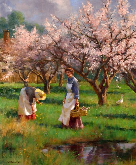 In the Cherry Orchard Tumblr, Cherry Orchard Aesthetic, Cherry Orchard Chekhov, Orchard Painting, The Cherry Orchard, Cherry Orchard, Historical Artwork, Painting People, Plein Air Paintings
