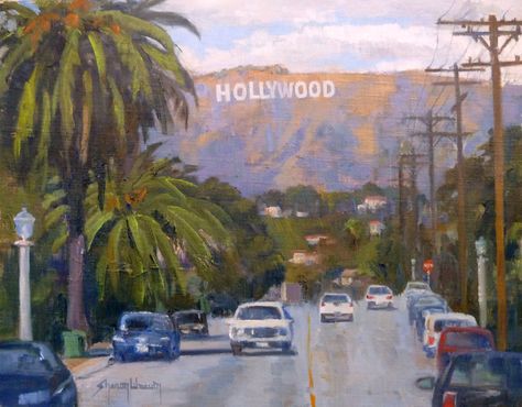 Clouds Over the Hollywood Sign by Sharon Weaver 11x14 Oil  I painted the iconic view of the Hollywood Sign from Beachwood Blvd in Hollywood. Los Angeles, Hollywood Painting Canvas, Hollywood Sign Drawing, Hollywood Sign Painting, Hollywood Drawing, Hollywood Illustration, Hollywood Painting, Los Angeles Painting, La Painting