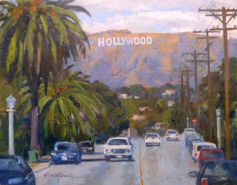 Clouds Over the Hollywood Sign by Sharon Weaver 11x14 Oil  I painted the iconic view of the Hollywood Sign from Beachwood Blvd in Hollywood. Hollywood Painting Canvas, Hollywood Sign Drawing, Hollywood Sign Painting, Hollywood Illustration, Hollywood Drawing, Hollywood Painting, Los Angeles Painting, La Painting, Hollywood Sunset