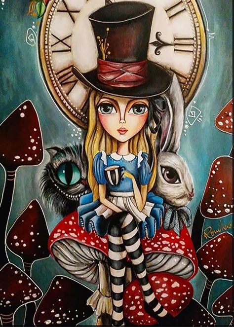 Gothic Alice In Wonderland Art, Alice In Wonderland Crafts, Alice And Wonderland Tattoos, Alice In Wonderland Artwork, Wonderland Artwork, Alice In Wonderland Illustrations, Alice In Wonderland Drawings, Alice In Wonderland Aesthetic, Diamond Art Kits