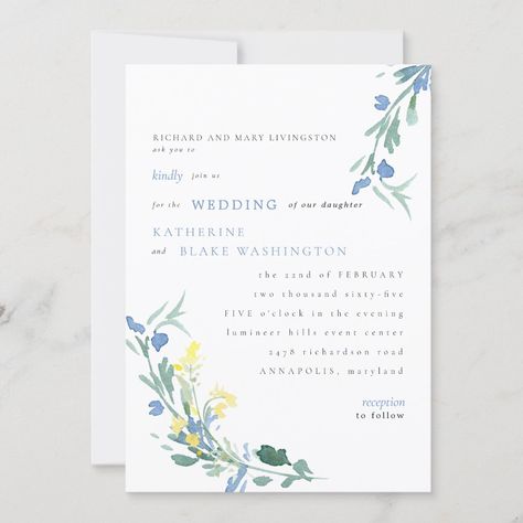 Light Blue And Yellow Wedding, Colorful Modern Wedding, Pale Yellow Weddings, Blue Yellow Weddings, Blue And Yellow Wedding, Text Wedding, Yellow Wedding Invitations, Yellow Wedding Theme, Colorful Wedding Invitations