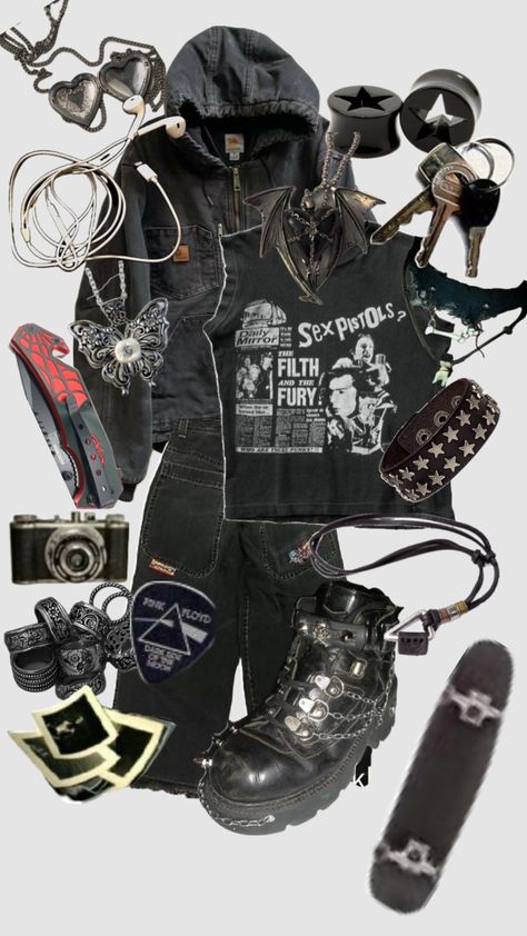 Punk Rock Clothing Women, Punk Skater Outfits, Punk 90s Aesthetic, Real Punk Outfits, Retro Punk Outfits, Punk Metal Outfits, Punk Style Aesthetic, Scenemo Outfits 2000s, Vintage Punk Outfits