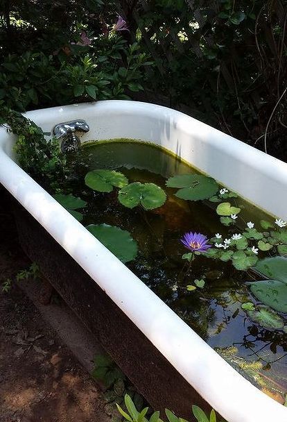 gardening clawfoot tub pond repurpose, gardening, ponds water features Tub Pond, Garden Bathtub, Old Bathtub, Diy Water Feature, Outdoor Tub, Outdoor Baths, Garden Storage Shed, Diy Water, Garden Pond