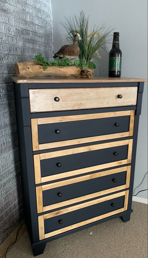 Recycled Dresser Ideas, Masculine Painted Dresser, Tall Dresser Flip, Drawer Stencil, 6 Drawer Dresser Makeover, Upcycled Dressers Ideas, 3 Drawer Dresser Makeover, Masculine Dresser, Tall Dresser Makeover