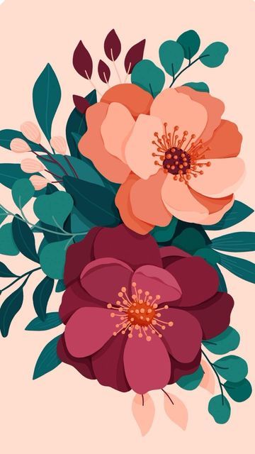 Flowers Flat Illustration, Flower Flat Illustration, Flower Digital Art Illustrations, Floral Digital Art, Graphic Design Flowers, Floral Drawing Design Pattern, Big Flower Drawing, Flower Digital Drawing, Procreate Course