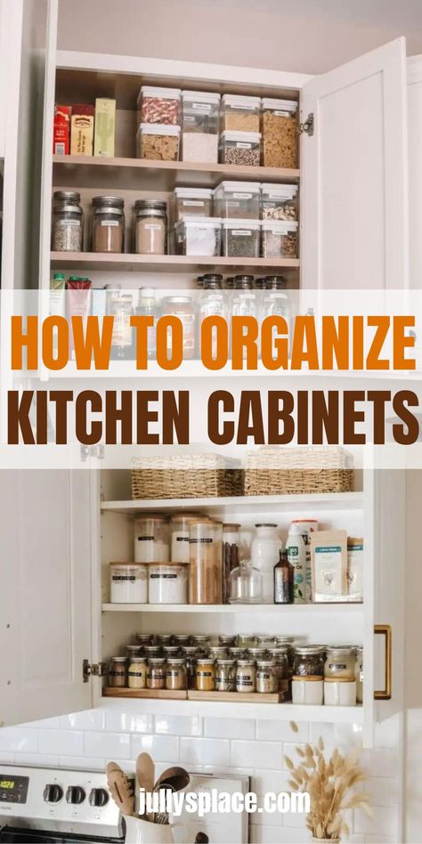 How to organize kitchen cabinets Organisation, Organize Your Kitchen Cabinets, Organize Kitchen Cabinets, Kitchen Cabinet Organization Ideas, Small Room Organization, Medicine Cabinet Organization, Organize Kitchen, Clean Kitchen Cabinets, Keep Clean