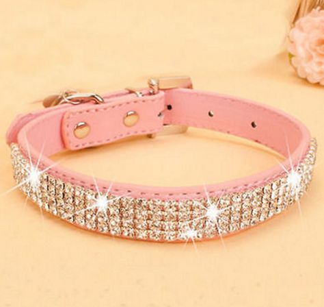 Dog Collars & Leashes, Girl Dog Accessories, Bling Dog Collars, Rhinestone Dog Collar, Puppy Accessories, Cat Fashion, Puppy Collars, Crystal Diamond, Pink Dog