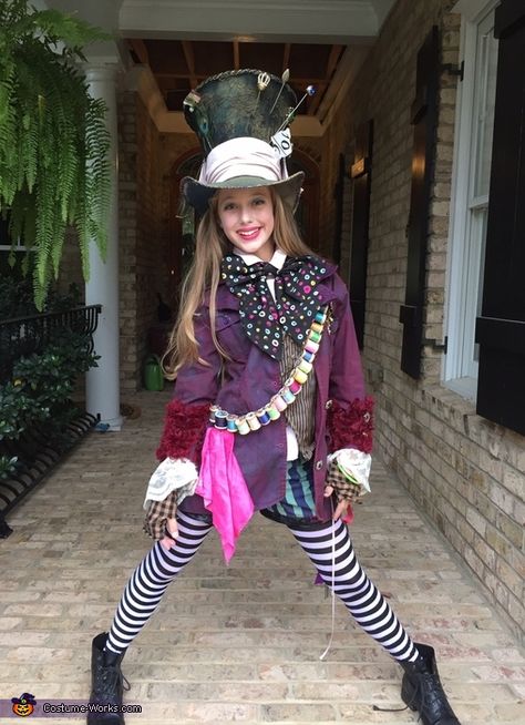 Jody: My daughter, Georgia, is wearing this costume. She came to me in early October with the idea to be the Mad Hatter, Like Johnny Depp, mom. We googled photos and... Johnny Depp Costumes, Madhatters Costume, Mad Hatter Costume Girl, Mad Hatter Inspired Outfit, Mad Hatter Costume Female, Female Mad Hatter, Mad Hatter Diy Costume, Mad Hatter Girl, Mad Hatter Halloween Costume