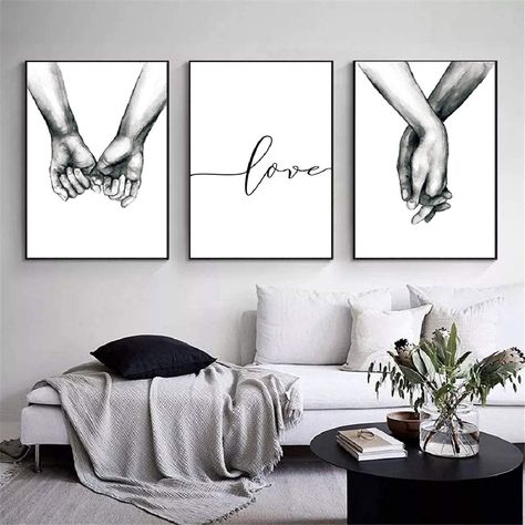 Hand Wall Art, Photowall Ideas, Black And White Sketches, Love Wall Art, Love Wall, Wall Art Canvas Painting, Design Living Room, Hand In Hand, Wall Art Pictures