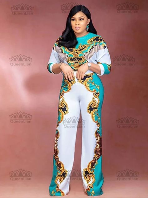 2021 Dashiki African Wide Leg Trousers 4 Colors New Fashion Suit (Dress and Trousers) Short Sleeves African For Lady(KJK#) _ - AliExpress Mobile African Clothing Stores, African Jumpsuit, African Tops, African Dashiki, Suit Dress, Cotton Trousers, Classy Casual Outfits, African Fashion Women, Classy Casual