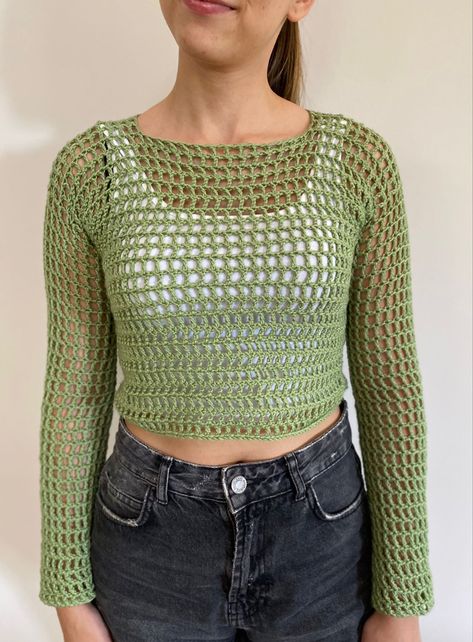 Basic crochet mesh sweater, tutorial in my profile. You can purchase a pre-made sweater, available in my Etsy shop! Crochet Sleeves On Tshirt, Mesh Crochet Sweater Pattern, Crochet Mesh Top Tutorial, Crochet Mesh Shirt, Mesh Sweater Crochet, Mesh Crochet Sweater, Mesh Top Crochet, Crochet Mesh Sweater, Crochet Tank Top Free Pattern