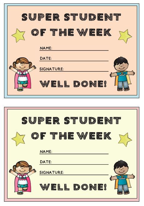 Super student of the week awards! Free download :) Enjoy! | Student of the week, School certificates, First day of school activities School Award Certificates, 2nd Grade Reading Worksheets, Student Certificates, Student Of The Week, Star Of The Week, School Awards, Kids Worksheets Preschool, Students Day, School Certificates