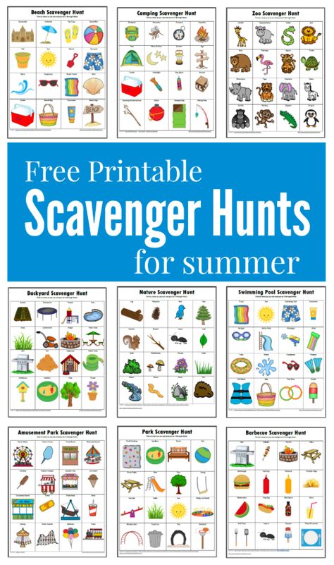 Free printable fun filled summer themed scavenger hunts for kids Scavenger Hunts For Kids, Aktiviti Prasekolah, Summer Scavenger Hunts, Nature Scavenger Hunts, Aktiviti Kanak-kanak, Scavenger Hunt For Kids, Scavenger Hunts, Camping Activities, Camping Fun