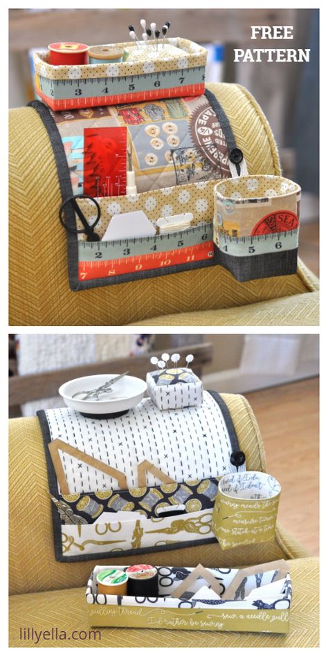 DIY Sofa Armchair Caddy/Organizer Free Sewing Patterns | Fabric Art DIY Diy Fabric Pie Carrier, Armchair Sewing Caddy Pattern Free, Armchair Caddy Pattern Free, Sewing Organizer Pattern Free, Useful Sewing Projects, Casserole Carrier Pattern, Sewing Kit Storage, Sewing Projects To Sell, Sewing Kit Box