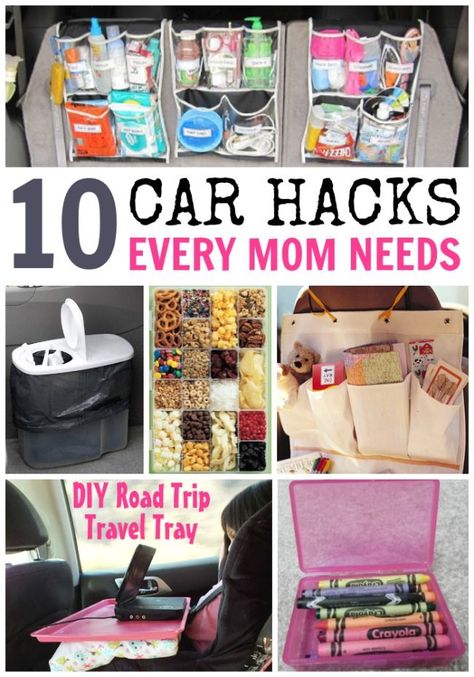 10 CAR HACKS! Brilliant organizing ideas, fun snack ideas, kid-friendly ideas and more. Great for long trip and short drives alike. Nyttige Tips, Travel Tray, Mom Needs, Road Trip With Kids, Good Year, Car Hacks, Baby Tips, Road Trip Hacks, Mom Hacks