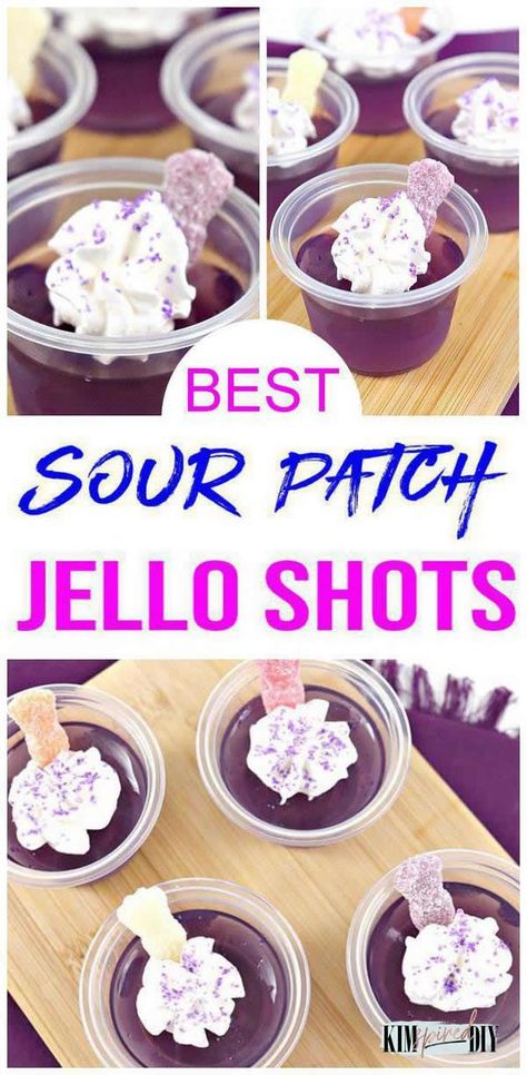 Sour patch candy jello shots everyone will love. Easy jello shots w/ vodka. Tasty grape sour patch gummy candy jello shots for parties, Halloween, girls weekend, bachelorette parties & more. Get ready for the best vodka sour patch jello shots Dice Jello Shots, Nerds Jello Shots, Jello Shots Grape, Sour Patch Jello Shots, Purple Jell-o Shots, Wild Berry Jello Shots, Glitter Jello Shots Vodka, Grape Jello Shots Recipes, Purple Jello Shots Recipe