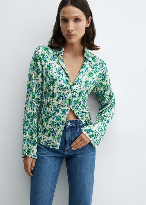 Printed shirred shirt - Women | Mango United Kingdom Extra Long Sleeves, Floral Print Shirt, Mint Velvet, Tailored Dress, Cashmere Coat, Jeffrey Campbell, Jumpers And Cardigans, Smart Casual, Floral Print Dress