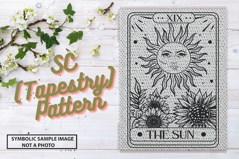 Tarot Crochet, Crochet Tarot, Sun Tarot Card, 3d Crochet, The Sun Tarot Card, Sc Crochet, The Sun Tarot, Tapestry Crochet Patterns, Crochet Tapestry