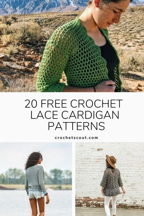 20 fantastic free patterns for lacy crochet cardigans. Lace Crochet Cardigan Pattern Free, Lacy Cardigan Crochet Pattern, Top Down Cardigan Knitting Pattern Free, Crochet Lace Cardigan Pattern Free, Quick Crochet Cardigan, Crochet Lace Cardigan Pattern, Lace Cardigan Crochet, Lacy Crochet Cardigan, Crochet Cardigan Pattern Free Women
