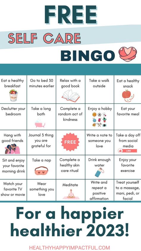 Free self care bingo for a happier healthier 2023! Bullet Journal Year Goals, Self Care Bingo, Self Care Activity, Motivation Activities, Motivational Activities, New Years Goals, Printable Self Care, Free Bingo Cards, Self Esteem Worksheets