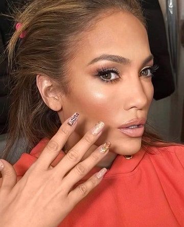 Jlo Nails, Cross Nail Art, Jennifer Lopez Hair, Nail Piercing, Jen Atkin, Cross Nails, 60s Hippie, Annie And Hayden, Wedding Manicure