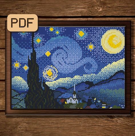 Van Gogh Cross Stitch Pattern Free, Starry Night Cross Stitch Pattern Free, Starry Night Cross Stitch Pattern, Charmander Cross Stitch, Starry Night Cross Stitch, Van Gogh Cross Stitch, Art Cross Stitch, Dragon Cross Stitch, Van Gogh Starry Night