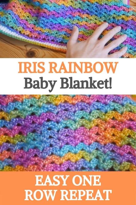 Quick and easy this Rainbow crochet blanket pattern is ideal for a cozy.… | Crochet baby blanket free pattern, Crochet blanket rainbow, Rainbow crochet blanket baby 2 Row Repeat Crochet Patterns, Rainbow Yarn Crochet Ideas, Easy Crochet Baby Blanket Free Pattern, Rainbow Crochet Blanket Pattern, Rainbow Crochet Blanket, Crochet Baby Blanket Free, Blossom Crochet, Quick Crochet Blanket, Crochet Blanket Rainbow