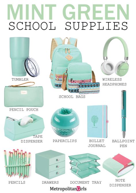 #mint #green color is one of my favorite colors of all time, along with rose gold and pink. It radiates a calming aesthetic pleasure. It is plain but surprisingly versatile. You can wear it as part of your fashion outfits or on your nails. 243 Pastel Stationary Supplies, Mint Green Office Decor, Mint Green Classroom, Pastel School Supplies, Green School Supplies, Schul Survival Kits, Middle School Lockers, Supplies For School, High School Supplies